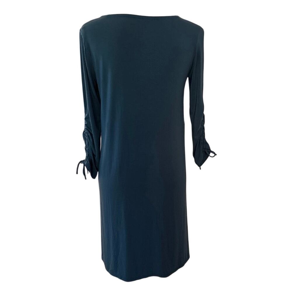 Garnet Hill Size XS V Neck Tie Sleeve Dress Tencel Mini Teal - Picture 3 of 6